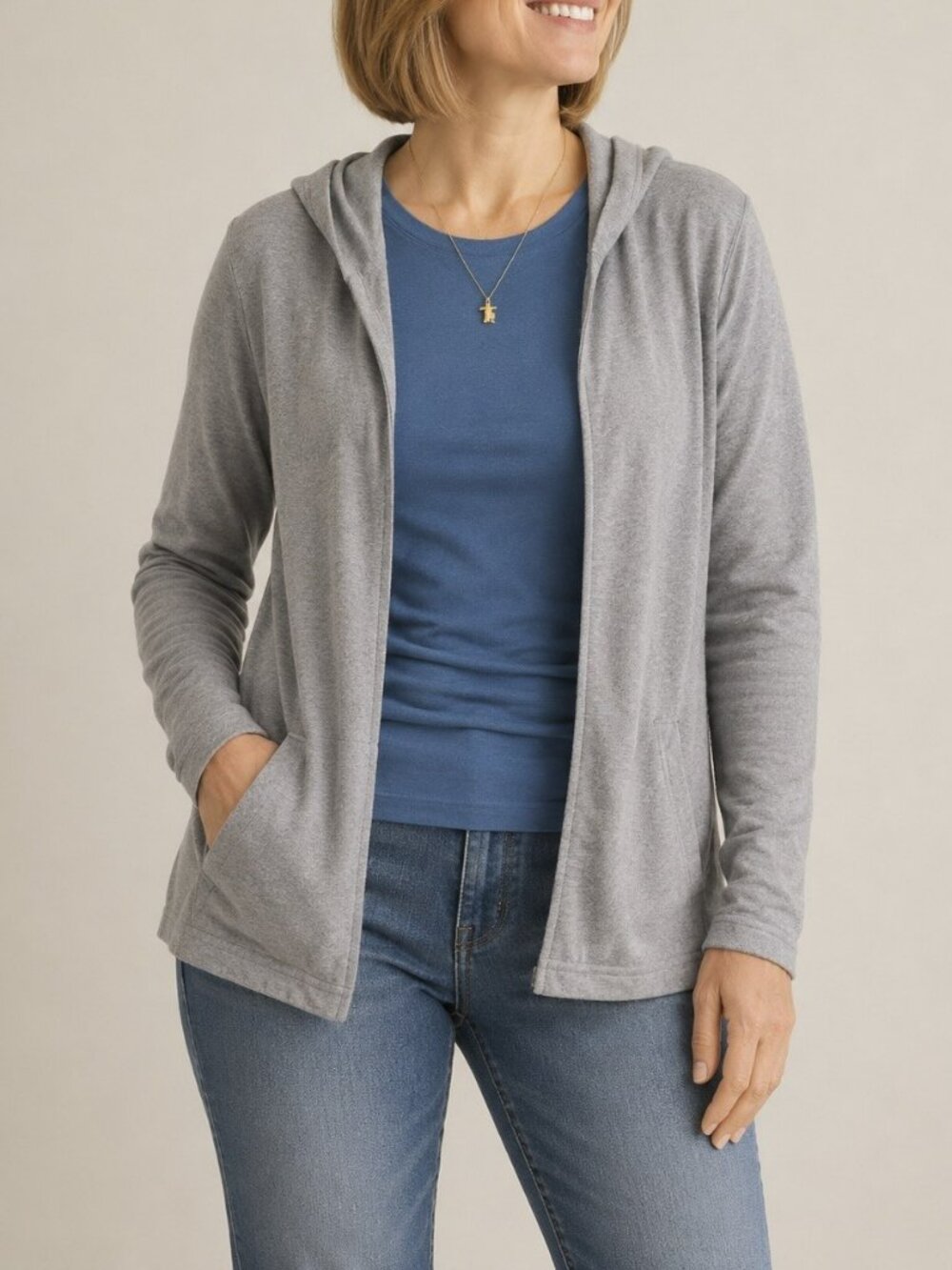 Banana Republic Heather Gray Jersey Knit Open-Front Hooded Cardigan - Picture 1 of 6